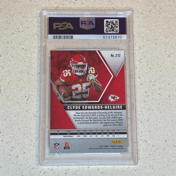 2020 Panini Mosaic Clyde Edwards Helaire RC PSA 10 Gem Mint #266 Rookie - Picture 2 of 3
